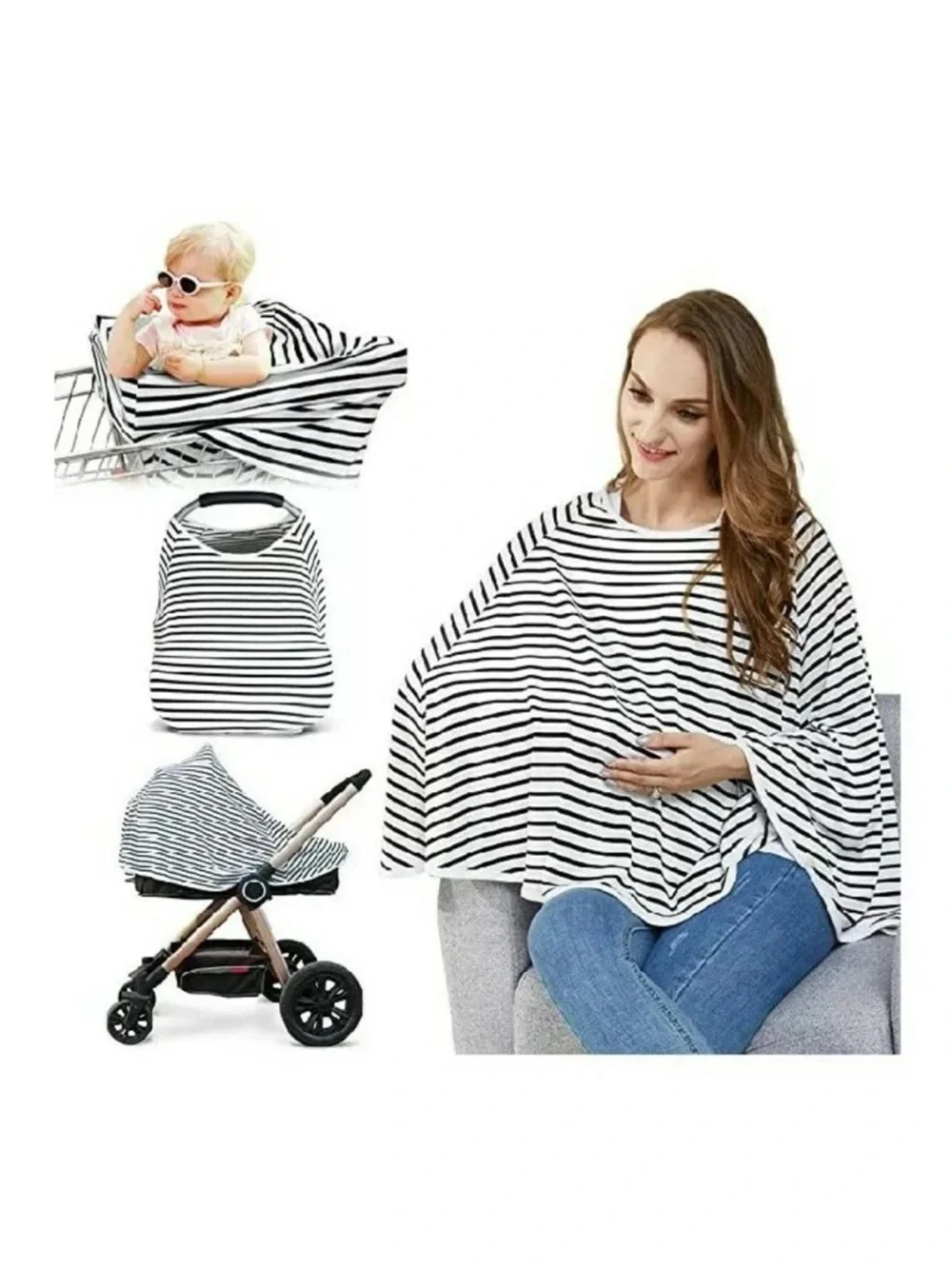 Black & White Striped Nursing and Multi-Use Baby Cover